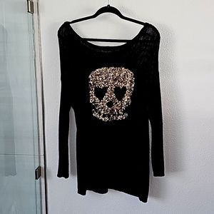 Vintage Havana, Gold Sequin Skull Black Sweater, Valentines Day,  size Small